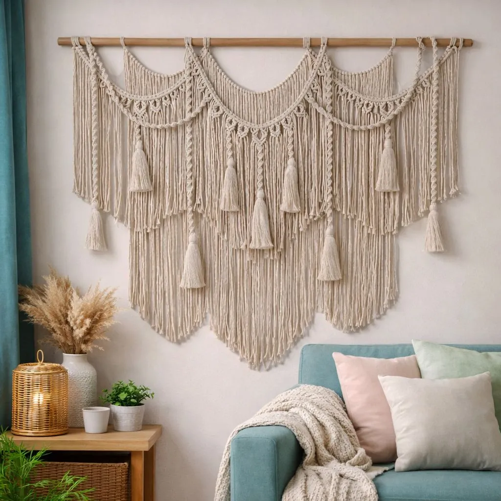 Бежевое панно с кистями